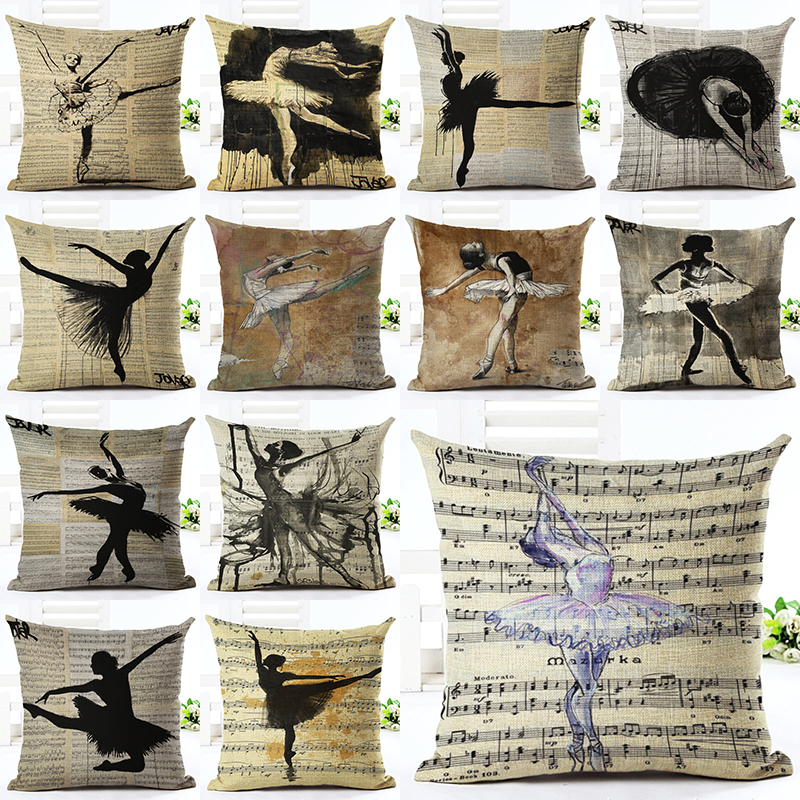 2016 м Ÿ ߷ μ Ȩ  ħ    ̽ Ƽ  ư   /2016 Fashion Style Ballerina Print Home Decorative Bed Cushion Throw Pillow Case Vintage